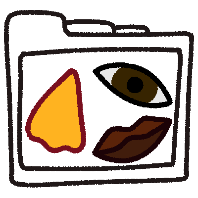 a transparent styleized folder with a nose, eye and lips in the center, in a circle.